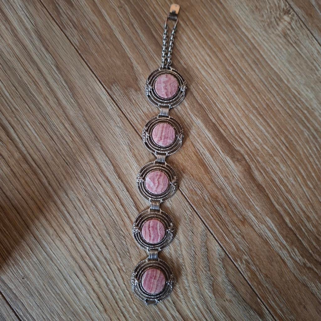 Zilveren armband met rhodochrosiet edelstenen, Ophalen of Verzenden, Zilver, Zilver