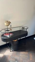 Side table van staal en glas zwart, Huis en Inrichting, Tafels | Sidetables, Ophalen, 100 tot 150 cm, Ovaal, 25 tot 50 cm