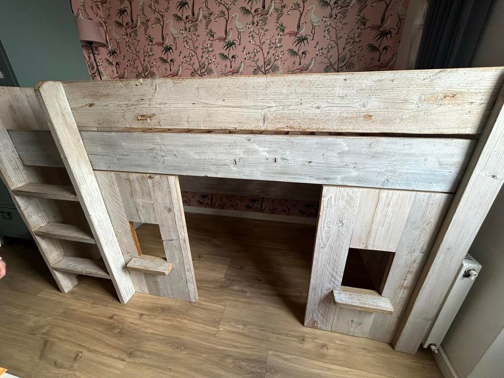 Steigerhouten Hoogslaper met Speelruimte, Ophalen, Gebruikt, Eenpersoons, 200 cm