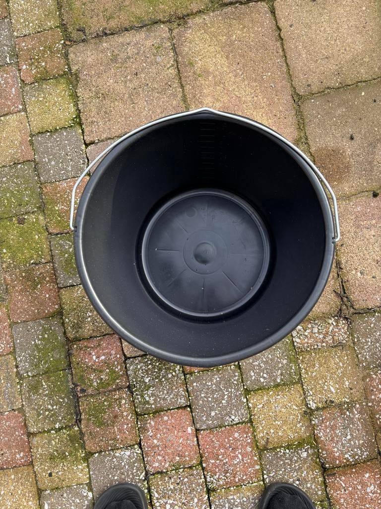 Leuke zwarte emmer met grappige tekst, Ophalen of Verzenden, Gebruikt, Kunststof, Met handgreep