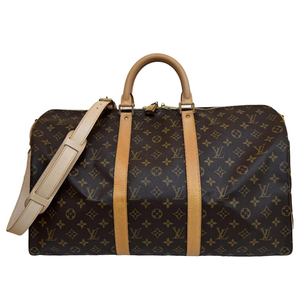Louis Vuitton keepall 50B bandouliere reistas koffer handtas, 40 tot 60 cm, 30 cm of meer, Bruin, Verzenden