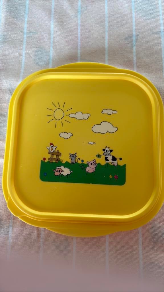 Tupperware opvouwbaar opbergbakje met vrolijk deksel, Ophalen of Verzenden, Zo goed als nieuw, Geel, Bak of Kom