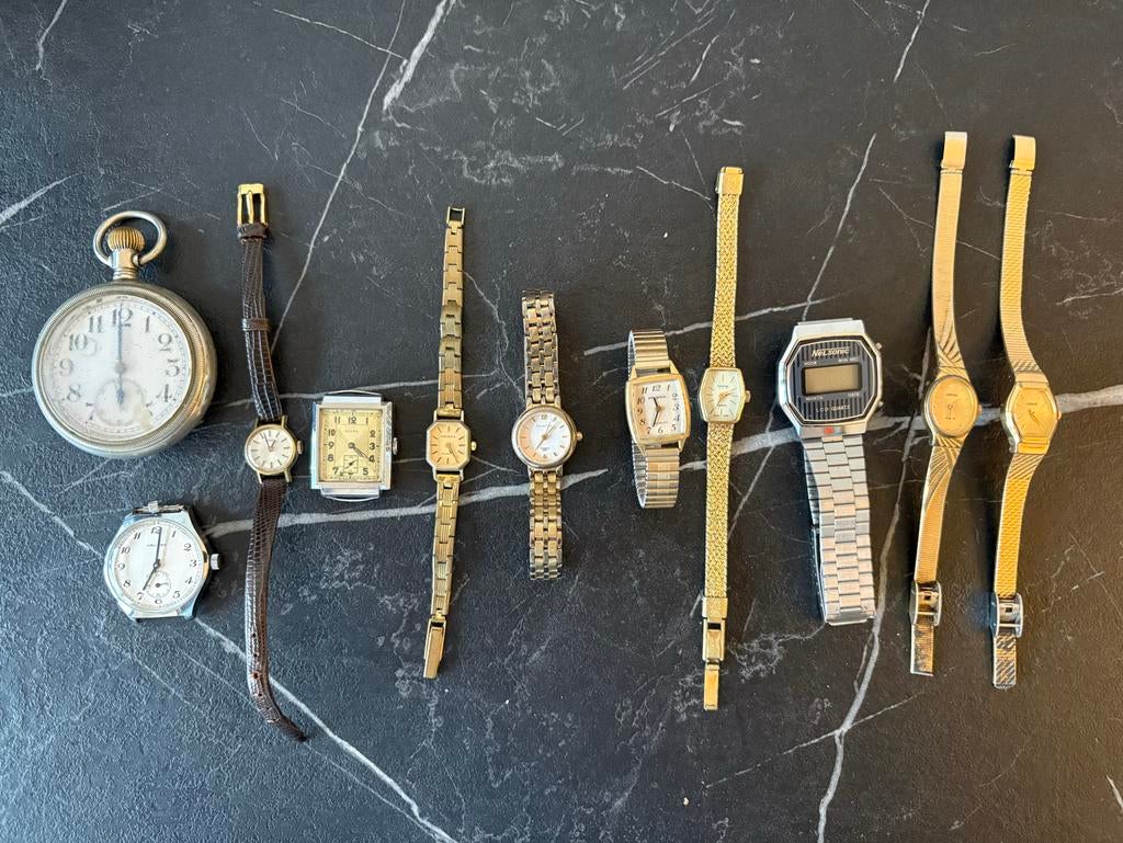 Diverse horloges: zakhorloge, polshorloges (vintage & modern, Overige merken, Gebruikt, Staal, Polshorloge