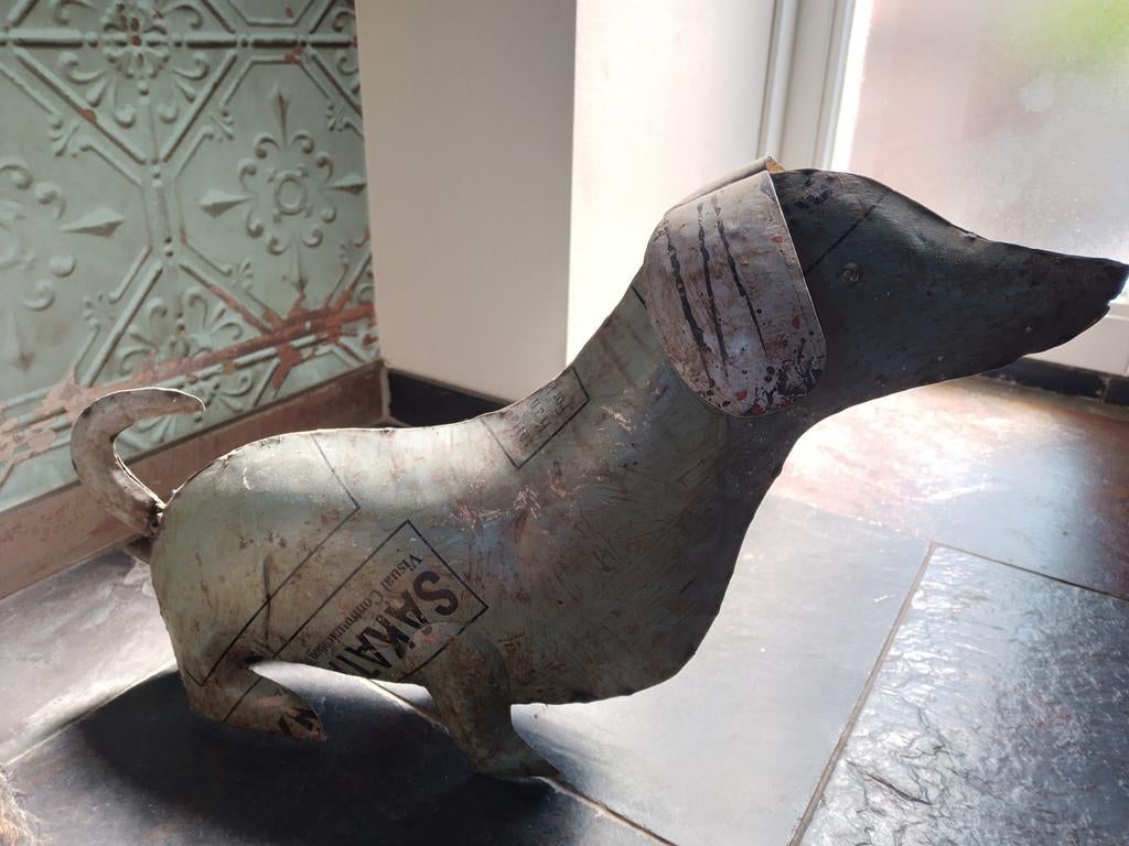 Metalen Teckel Decoratie - Vintage Stijl, Vintage, Gebruikt, Meerkleurig, Ophalen of Verzenden