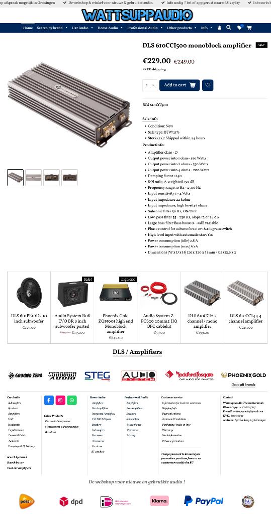 DLS 610CCI500 Monoblok versterker SQ 550W RMS, Auto diversen, Autospeakers, Info@optimount.nl, Nieuw, Ophalen of Verzenden, Anholtseweg 48A 7091 HB DINXPERLO