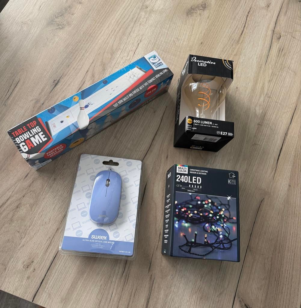 Diverse set: Tafelbowling, LED lamp, Muis, Kerstverlichting, Ophalen of Verzenden, Nieuw