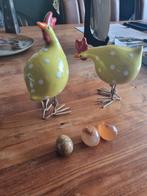 Stenen Kippen met Glazen/ marmeren Eieren - Decoratief, Tuin en Terras, Ophalen of Verzenden, Gebruikt, Overige materialen, Dierenbeeld