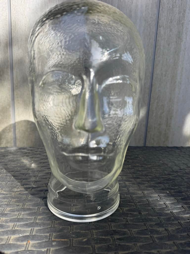 Glazen mannequinhoofd - Hoedenstandaard - Pruikenstandaard, Antiek en Kunst, Antiek | Glas en Kristal, Ophalen of Verzenden
