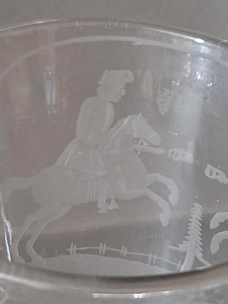 Oud geslepen glas Duel Soldaten uniek Boheems? 19e eeuws?, Antiek en Kunst, Antiek | Glas en Kristal, Ophalen of Verzenden