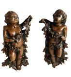 2 x Coppia di putti - 27-28 cm - Gepatineerd brons, Antiek en Kunst, Ophalen of Verzenden, Brons
