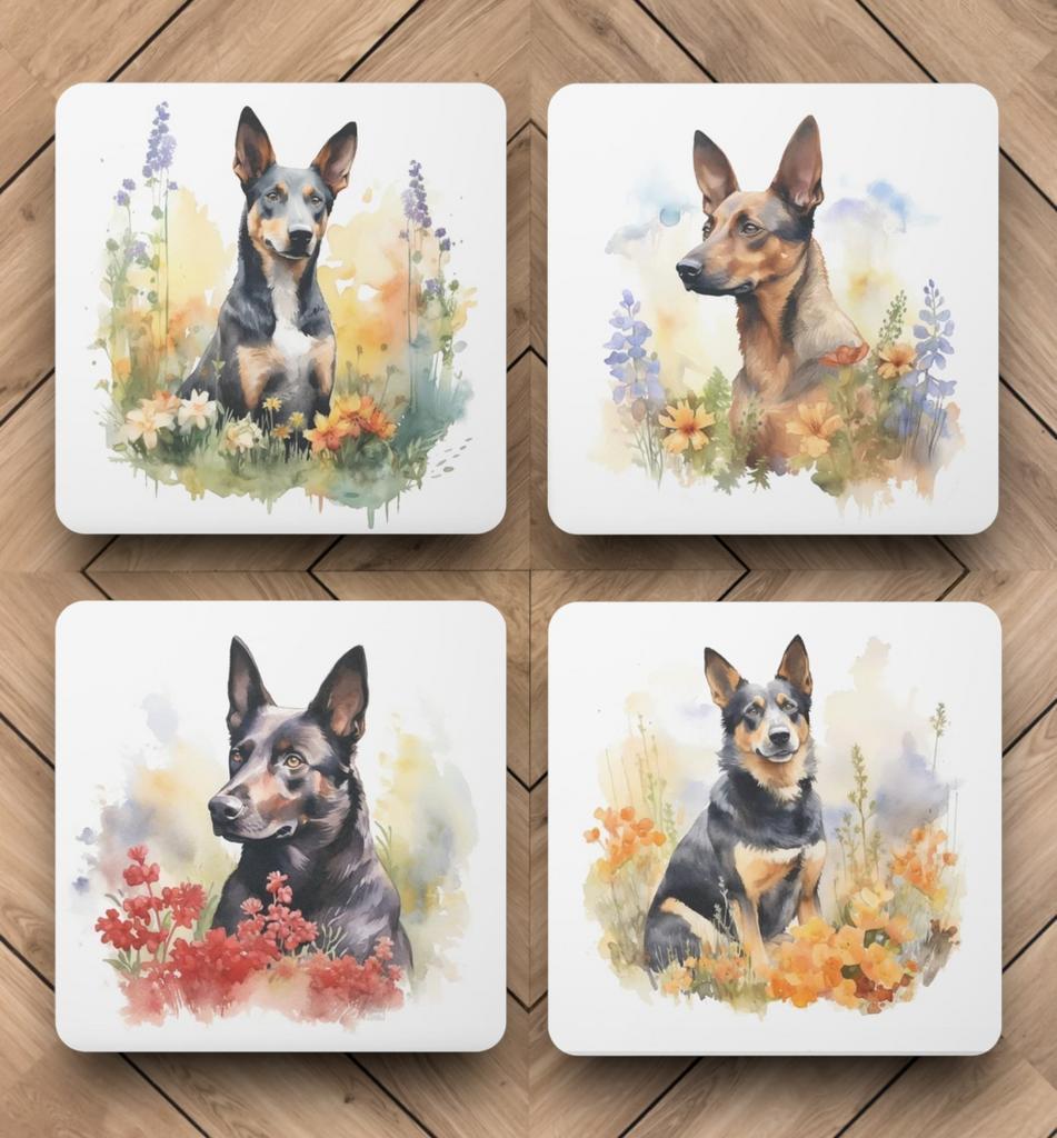 Kelpie Aquarel onderzetters met houder, Ophalen of Verzenden, Nieuw, Glas of Kopje