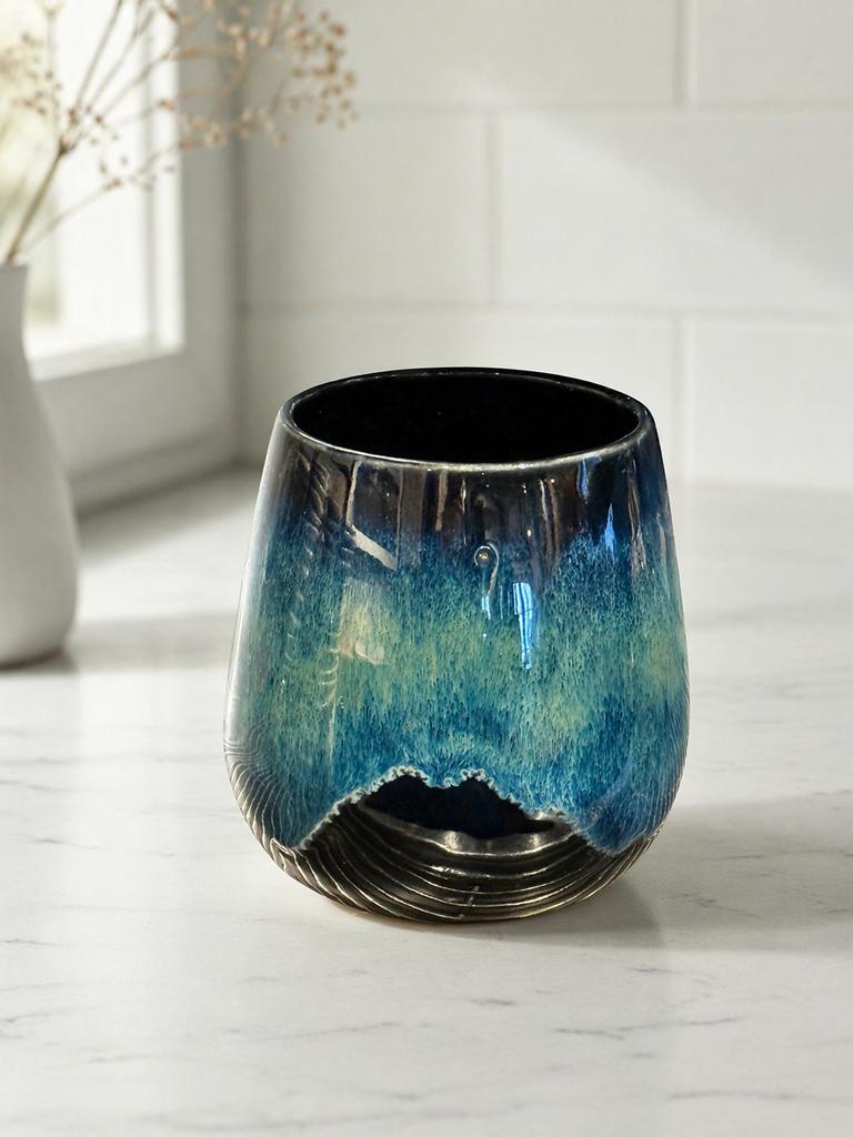 Handgemaakte keramieken mok – blauw/groen glazuur, Huis en Inrichting, Keuken | Servies, Ophalen of Verzenden, Nieuw, Keramiek