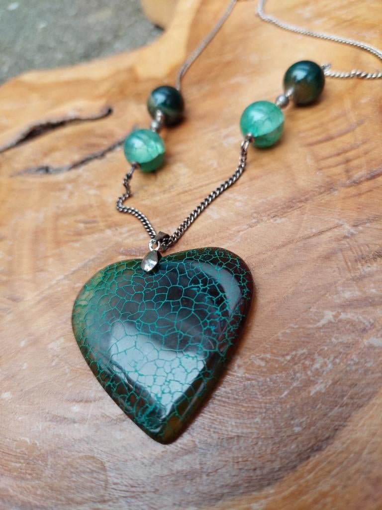 Dragonveins agaat hart ketting Gothic Wicca pagan, Ophalen of Verzenden, Nieuw