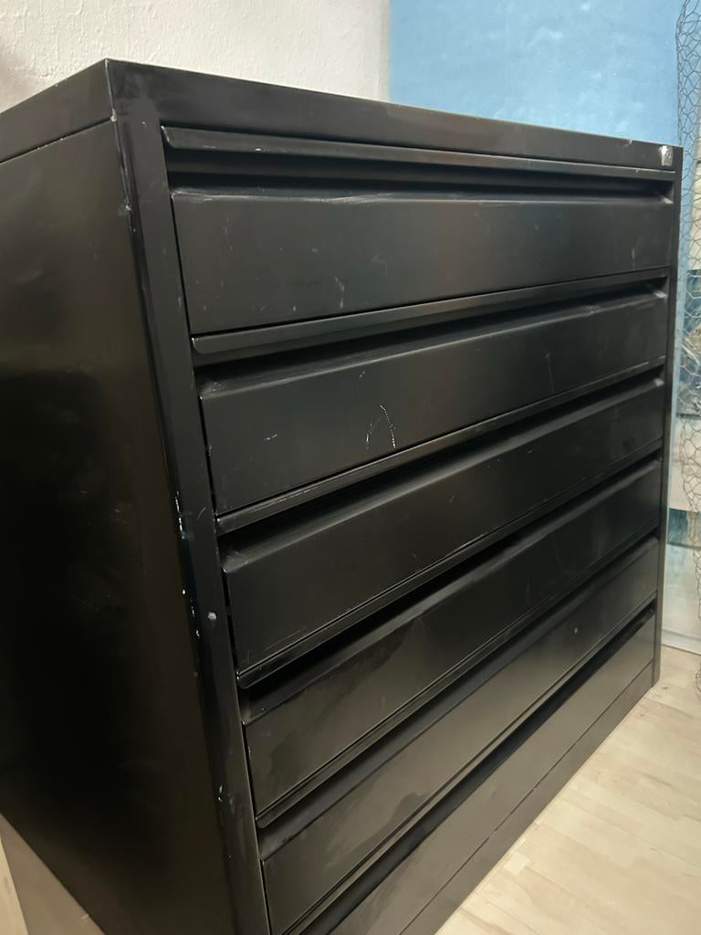 Zwarte tekenladenkast met 6 laden, Huis en Inrichting, Kasten | Ladekasten, Gebruikt, Minder dan 100 cm, 50 tot 100 cm, 50 tot 75 cm