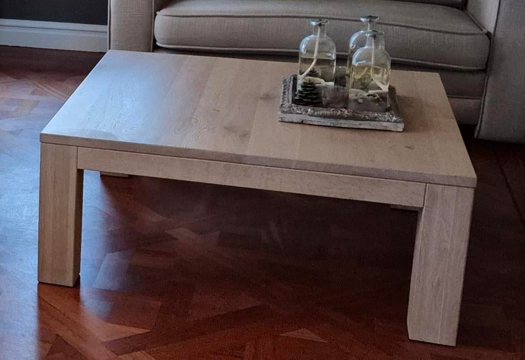 Eikenhout white wash salontafel 100 x 100 cm, Huis en Inrichting, Tafels | Salontafels, Ophalen, 100 tot 150 cm, 50 tot 100 cm