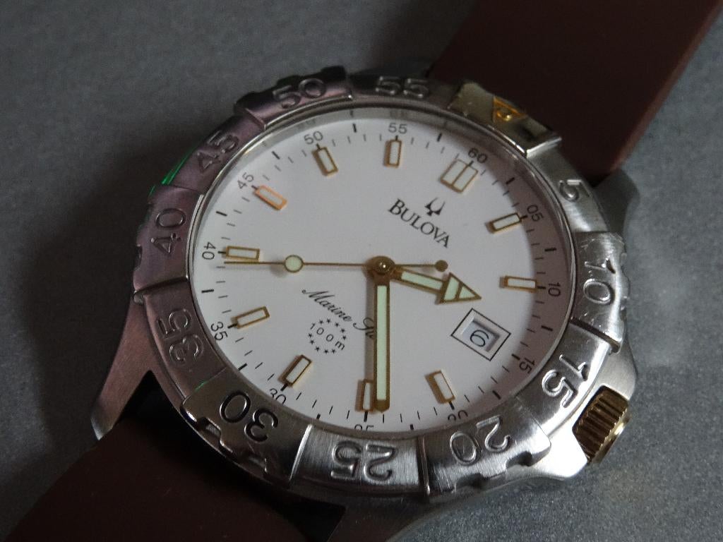 Bulova Marine Star, Overige merken, Leer, Staal, Ophalen of Verzenden