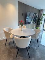 Moderne ronde eettafel met 4 stoelen, Overige materialen, 100 tot 150 cm, Rond, Ophalen of Verzenden