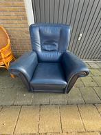 Comfortabele donkerblauwe leren fauteuil, Ophalen, Gebruikt, Blauw, Leer