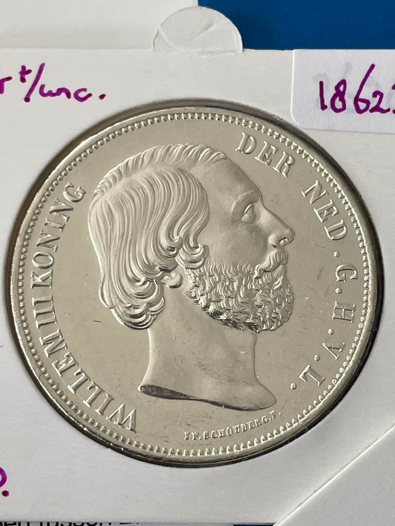 Rijksdaalder 1862 b zonder punt. Pr/unc, Postzegels en Munten, Munten | Nederland, Verzenden, Koning Willem III, 2½ gulden