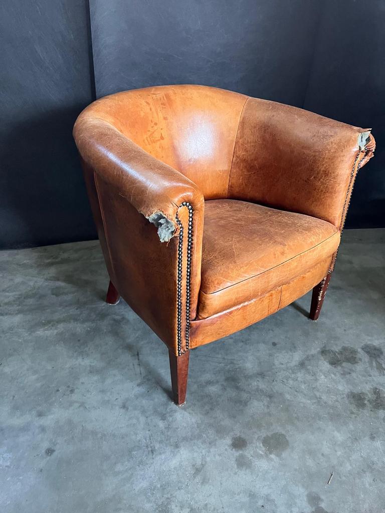 Vintage leren stoel, Huis en Inrichting, Fauteuils, Gebruikt, Minder dan 75 cm, Leer, Ophalen of Verzenden