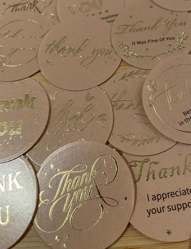 Thank you sluitstickers beige met gouden letters, Hobby en Vrije tijd, Stickers en Plaatjes, Verzenden, Nieuw, Meerdere stickers
