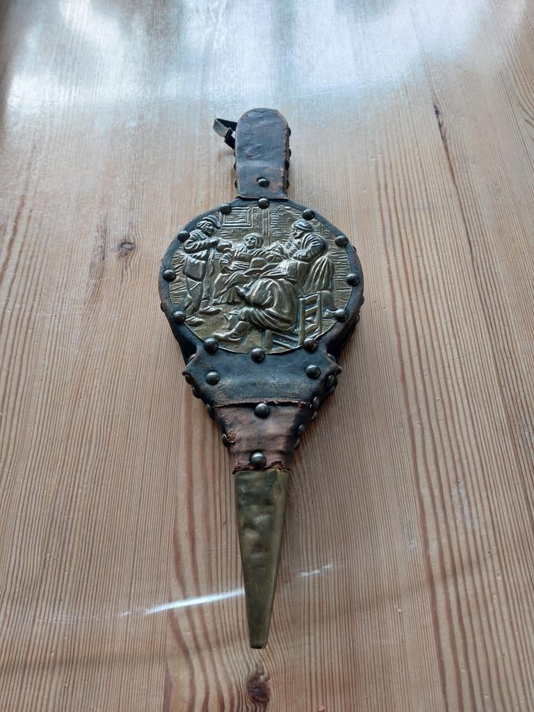 Antieke Haardblaasbalg met Koperen Reliëf, Ophalen of Verzenden