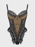 Vintage sexy kanten luipaardpatroon bodysuit, Ophalen of Verzenden, Zwart, Body of Korset