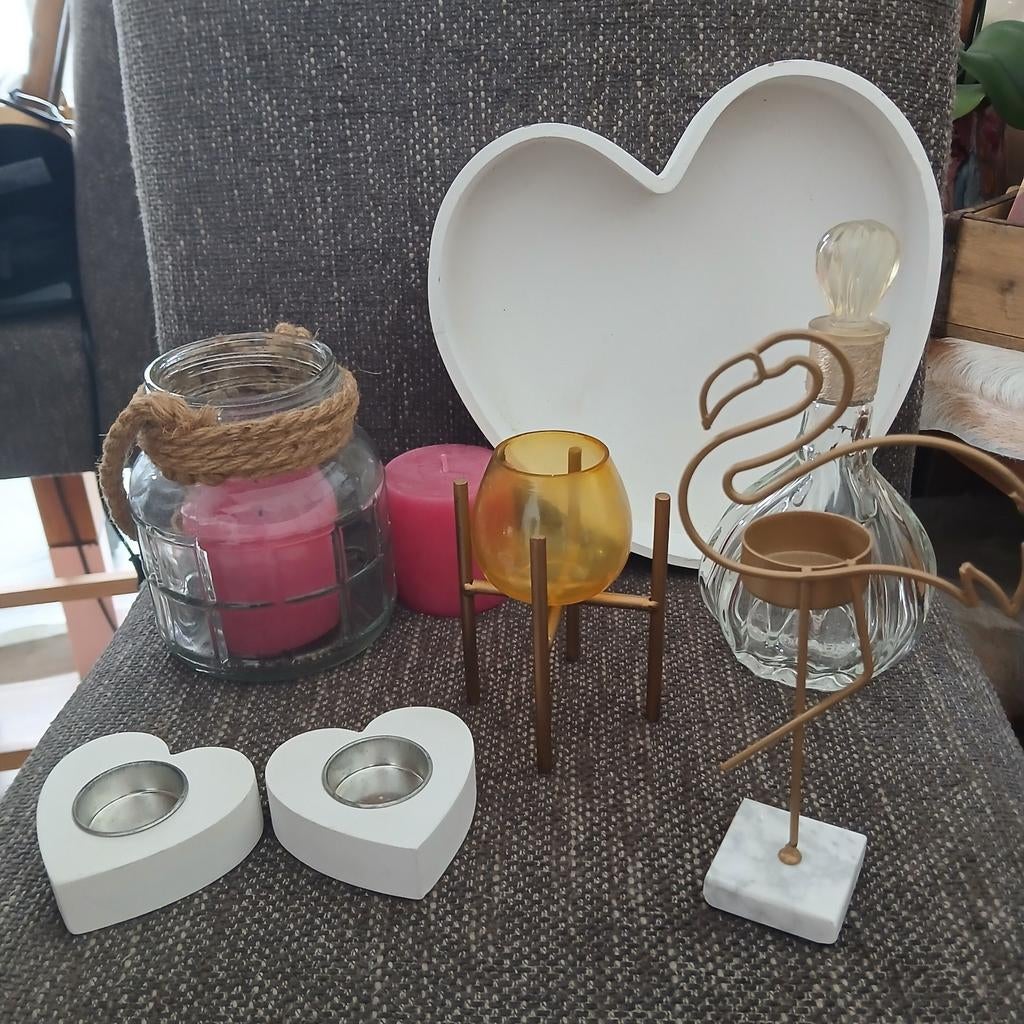 Gratis: theelichthouders dienblad glazen vaas pot kaarsen, Ophalen, Gebruikt