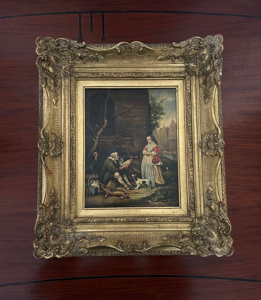 Antiek ogend schilderij met klassiek tafereel, Antiek en Kunst, Ophalen of Verzenden