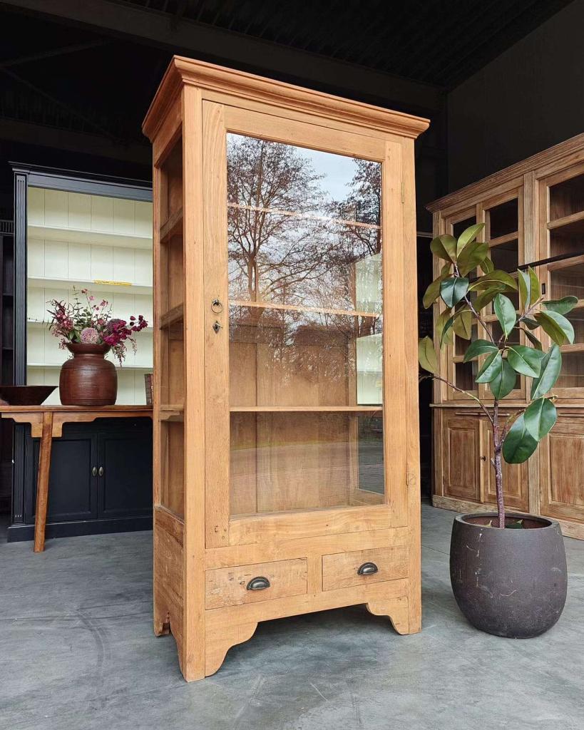 Prachtige teakhouten winkelvitrine " Museumkast Teak #2610, Huis en Inrichting, Kasten | Vitrinekasten, Niet ingevuld, Gebruikt