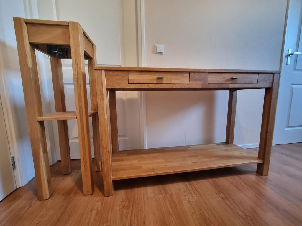 Massief eikenhouten bijzettafel, plantentafel, zuil, Huis en Inrichting, Woonaccessoires | Zuilen en Pilaren, Ophalen, Zo goed als nieuw