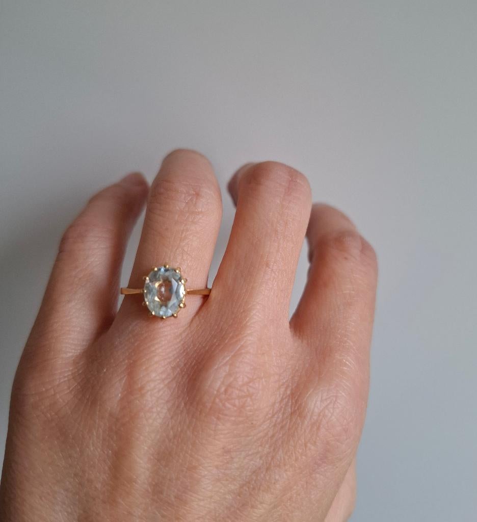 Gouden ring met aquamarijn, Verzenden, Met edelsteen, Dame, Goud