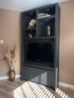 Maatwerk TV kast eikenhout zwart + verlichting vakkenkast, Huis en Inrichting, Ophalen, 100 tot 150 cm, 200 cm of meer, Design