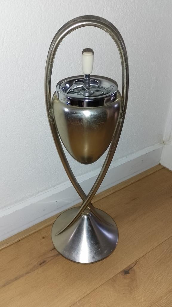 Vintage staande asbak, chroom, jaren '60, Verzamelen, Rookartikelen, Aanstekers en Luciferdoosjes, Gebruikt, Asbak, Ophalen of Verzenden