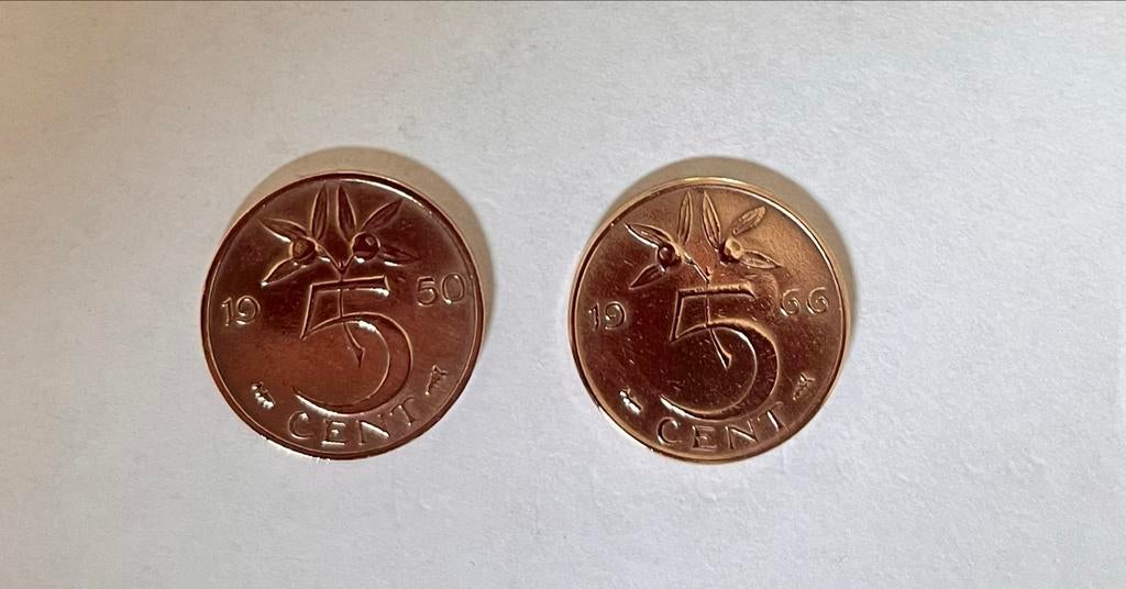 2x 5 cent munten Koningin Juliana 1950 en 1966, Postzegels en Munten, Munten | Nederland, Ophalen of Verzenden, Koningin Juliana