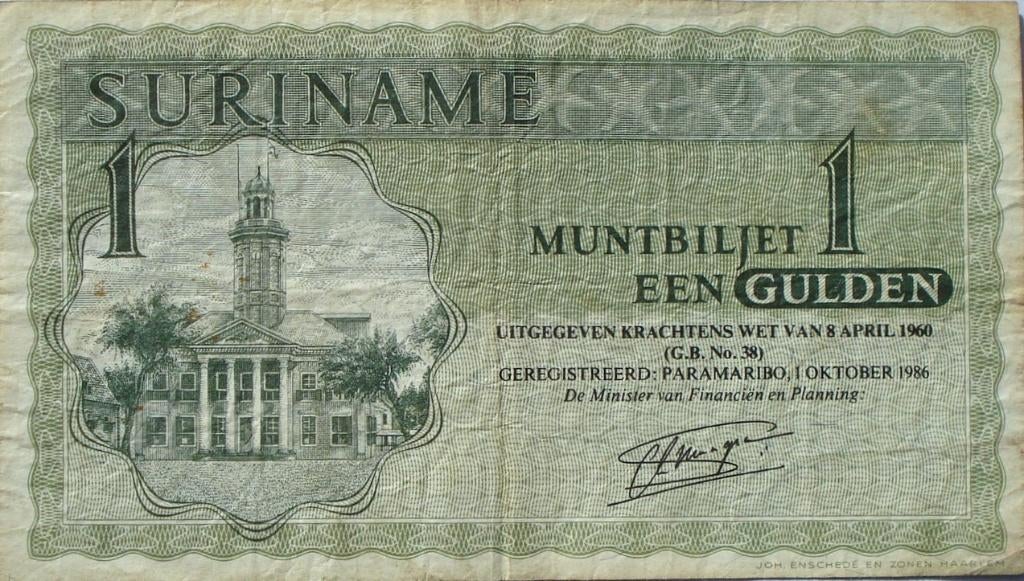Suriname 1 gulden 1986, Postzegels en Munten, Bankbiljetten | Amerika, Ophalen of Verzenden, Zuid-Amerika, Los biljet