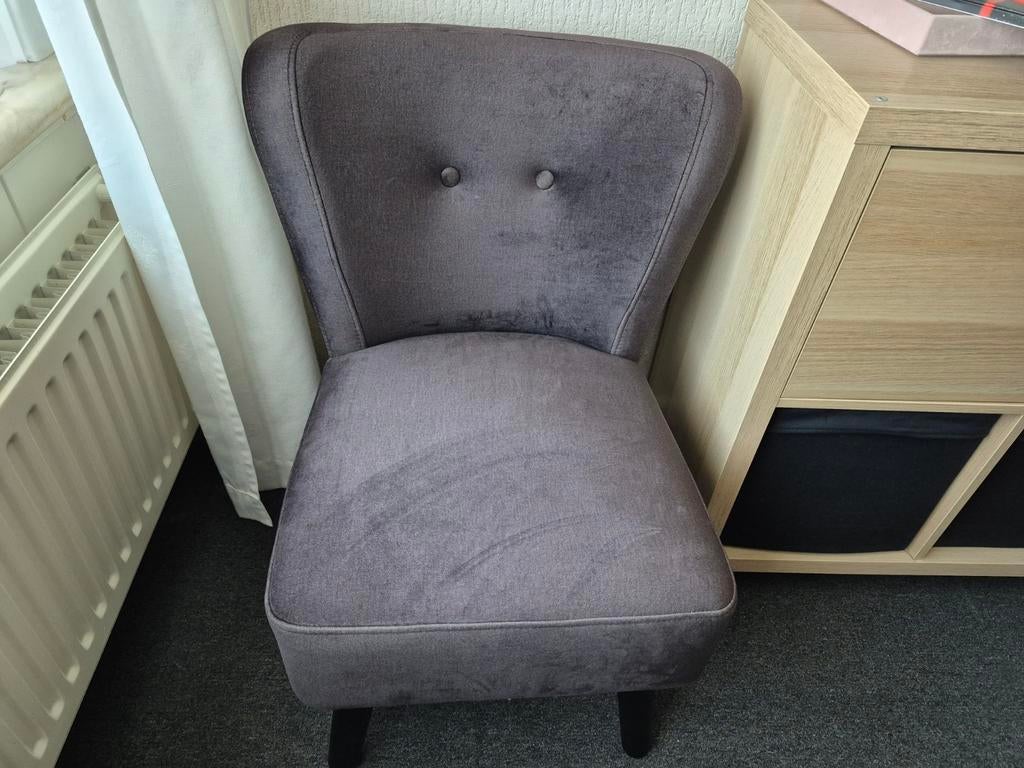 FAUTEUIL DONKER GRIJS SYNTHETISCHE VELOURS ZGAN, Ophalen, Minder dan 75 cm, Zo goed als nieuw, Stof