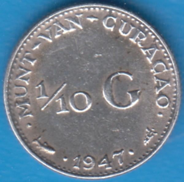 Curaçao 1/10 gulden 1947 Wilhelmina zilver in munthouder, Zilver, Ophalen of Verzenden, 10 cent, Koningin Wilhelmina