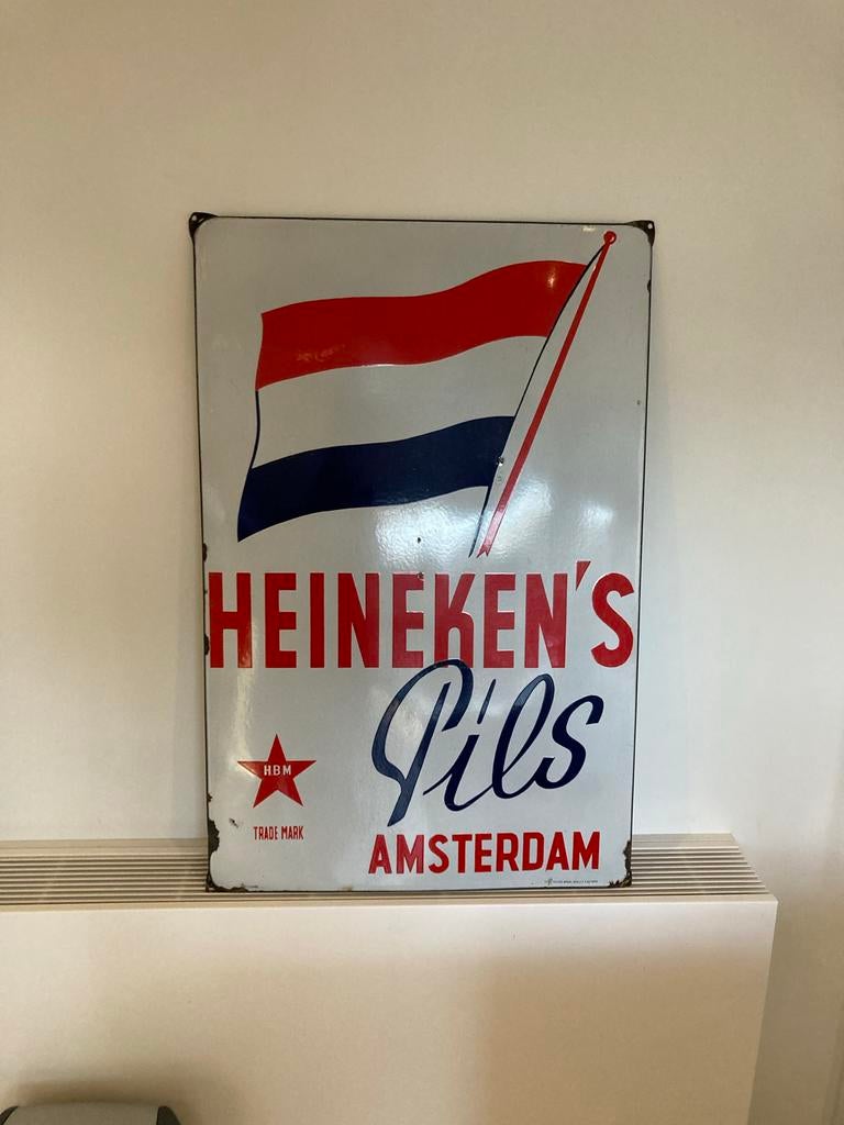 Gevraagd Heineken emaille reclameborden en licht reclame,s, Verzamelen, Biermerken, Ophalen, Gebruikt, Reclamebord, Plaat of Schild