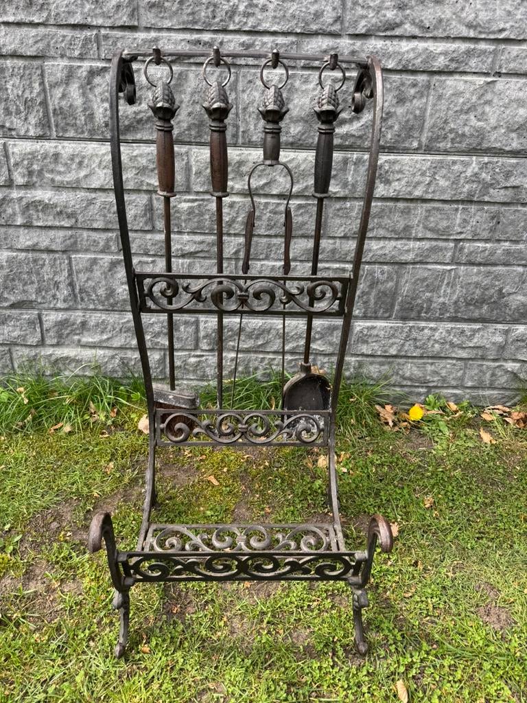 Sfeervolle gietijzeren haardset met standaard, Ophalen, Gebruikt, Overige brandstoffen, Overige soorten