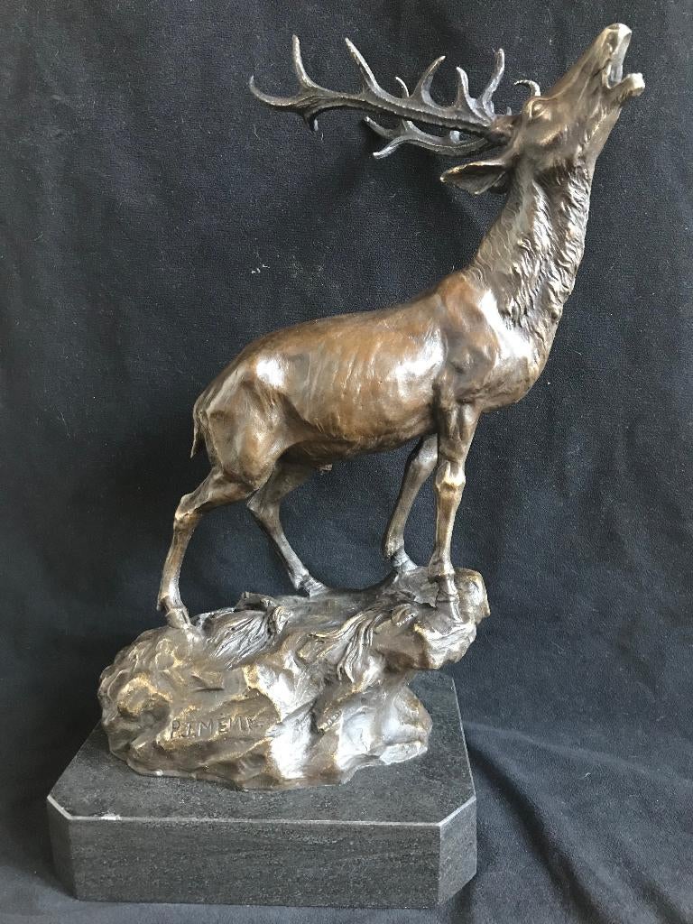 Bronzen brullend hert. P.J.Mene groot 39 cm zuiver brons, Ophalen of Verzenden