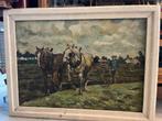 Oud schilderij : boer met ploeg en paarden, Ophalen