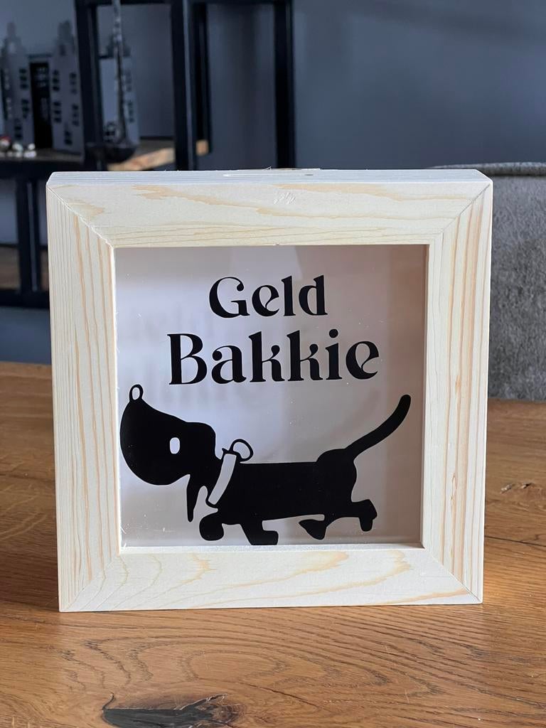 Super gezellige spaarpot met leuke tekst, teckel liefhebbers, Ophalen of Verzenden, Nieuw, Hout, Dier