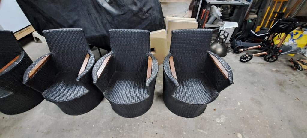 4x Bois Le Duc Wicker Tuinstoelen Zwart, Ophalen, Gebruikt, Wicker