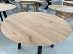 Eiken ronde Ø120cm eettafel + spinpoot massief eiken rond, 100 tot 150 cm, Eikenhout, Ophalen of Verzenden, Ovaal