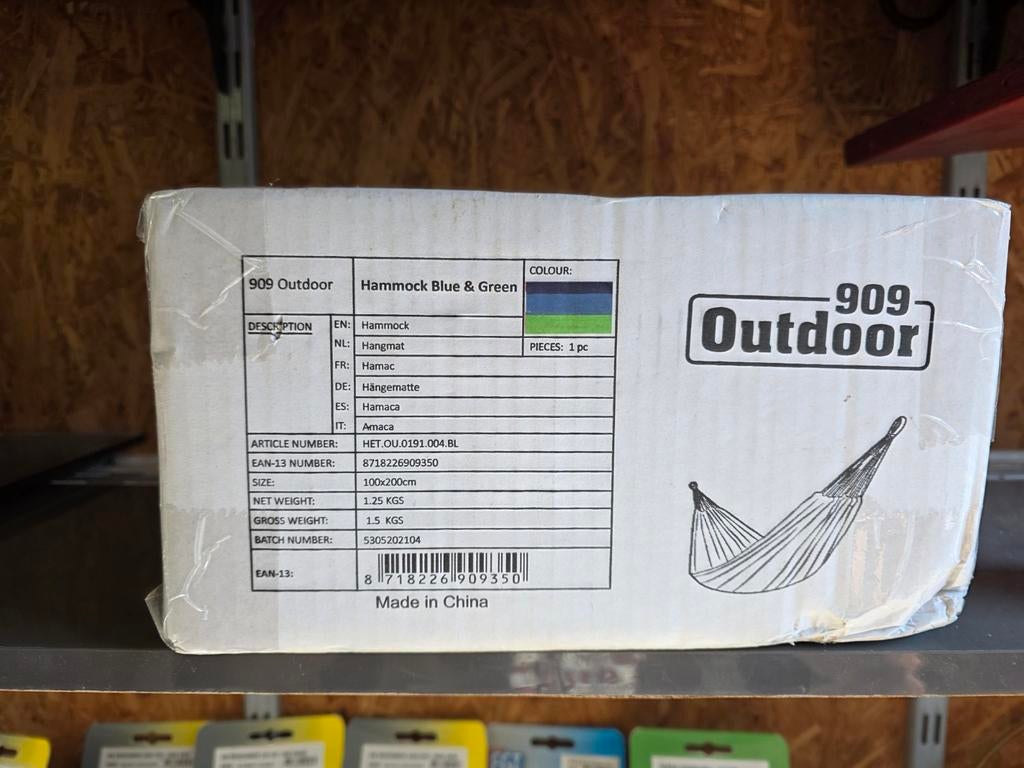 909 Outdoor Hangmat Blauw & Groen - 100x200cm, Ophalen of Verzenden, Nieuw, Eenpersoons, Binnen