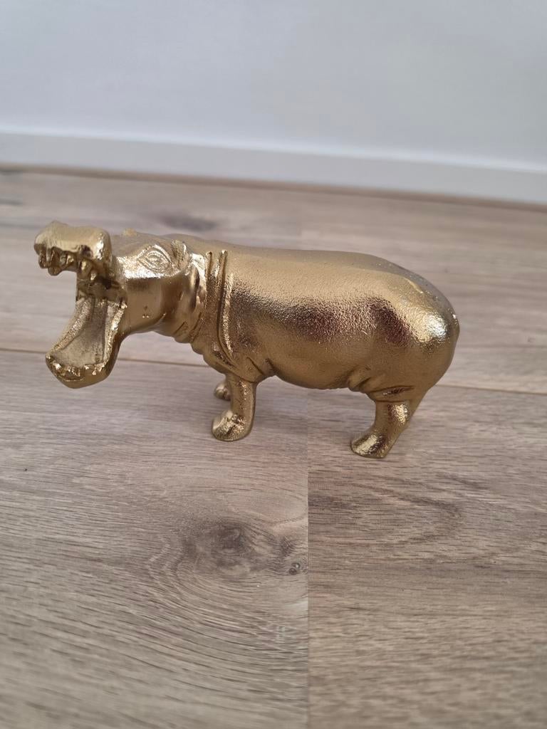 Decoratie beeld nijlpaard metaal goud, Ophalen of Verzenden, Zo goed als nieuw, Goud
