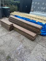 Hardhouten planken (vermoedelijk Azobe) 2,5m en 1m, Doe-het-zelf en Verbouw, Ophalen, Gebruikt, 25 tot 50 mm, 250 tot 300 cm