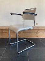 Vier Gispen 201 stoelen, hoogglans chroom, wit leder, Huis en Inrichting, Stoelen, Wit, Design, Zo goed als nieuw, Vier