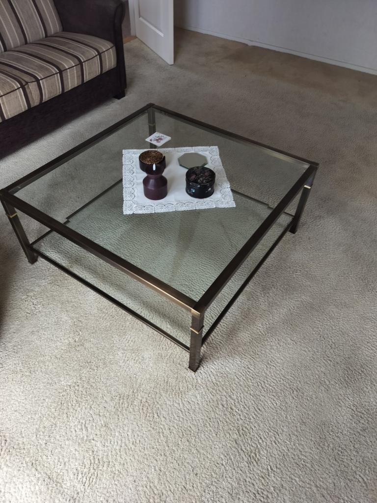 Salontafel 80x80 cm - Glas en Metaal, Huis en Inrichting, Tafels | Salontafels, Ophalen, 50 tot 100 cm, Vierkant, 50 tot 100 cm
